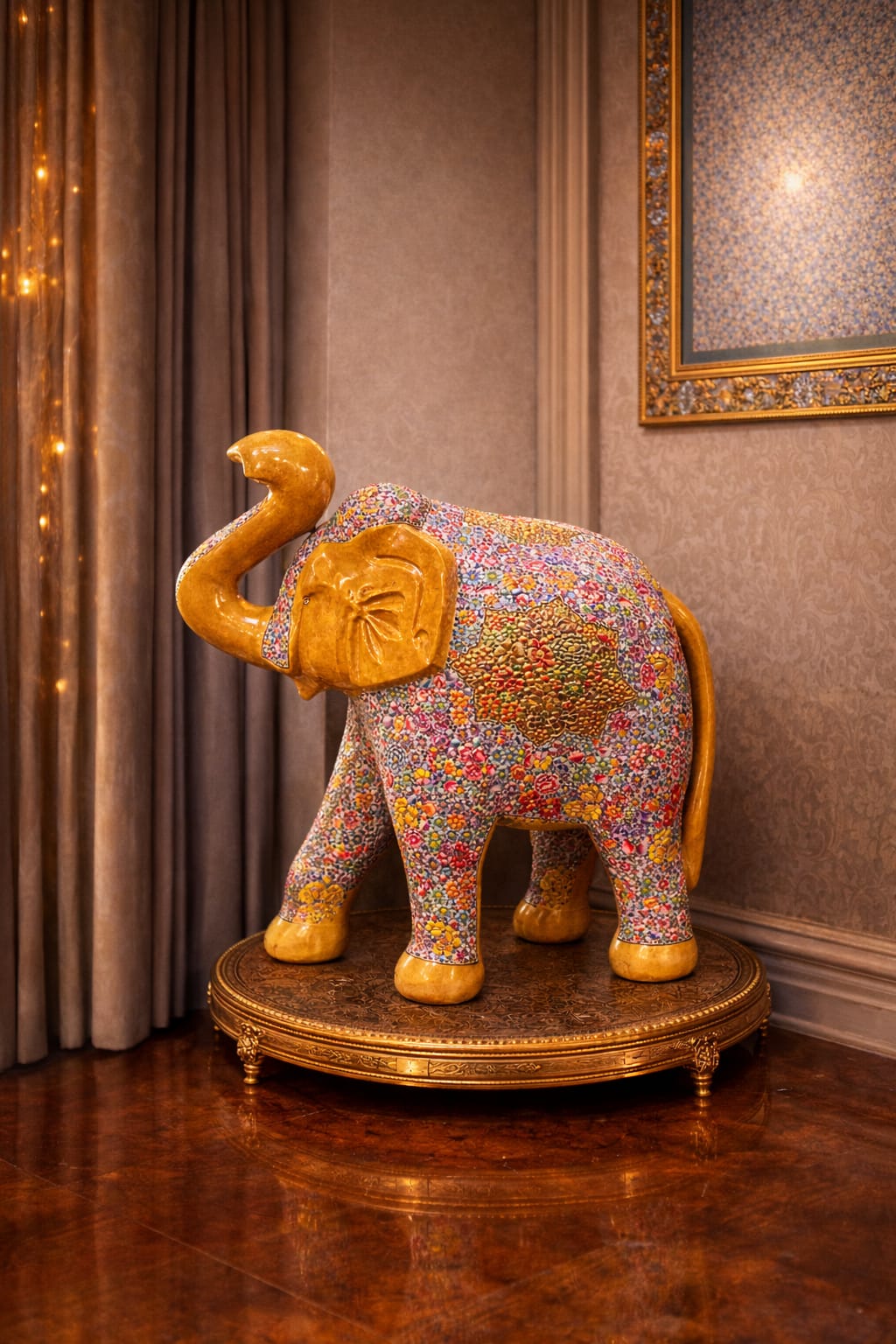 Handmade Elephant Statue, Handpainted elephant sculpture, Indian rlephant statue.Paper Mache elephant handpainted in mughal darbar design
